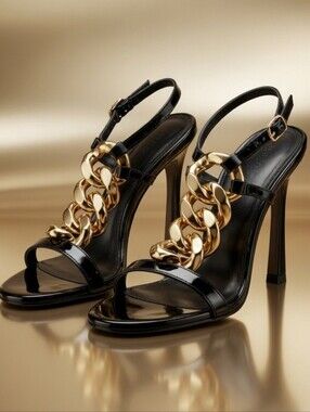 NWOT Black With Gold Chain 4 Inch Size 7 OSOS Design Heels